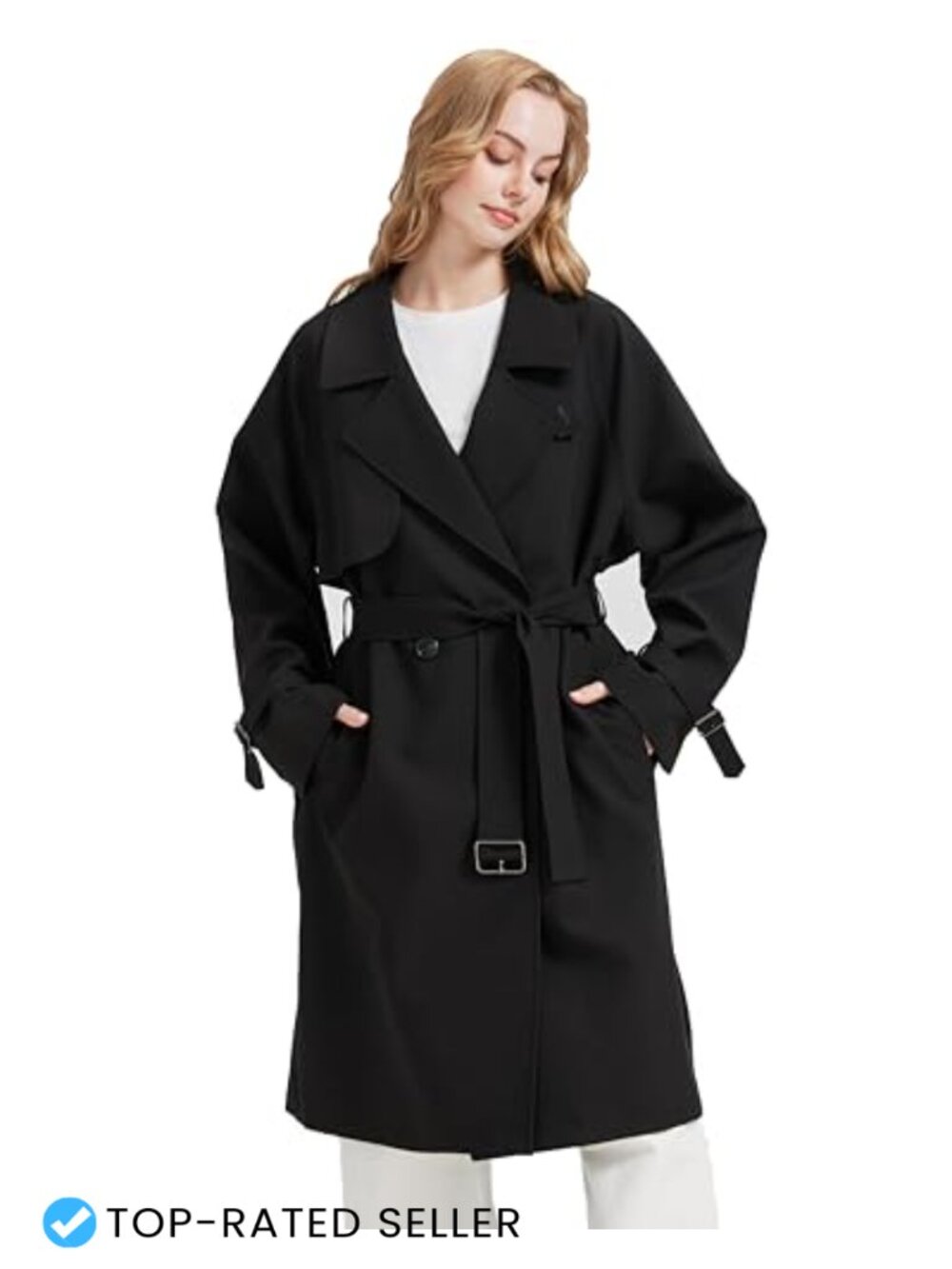 Oversized Long Trench Coat Double Breasted Belted Overcoat